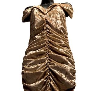 Never worn Gold Bodycon scrunched velvet feel dress size Small